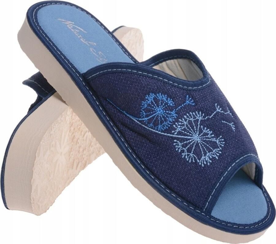 Dames Linnen Pantoffels Open Teen Marineblauw Blauw