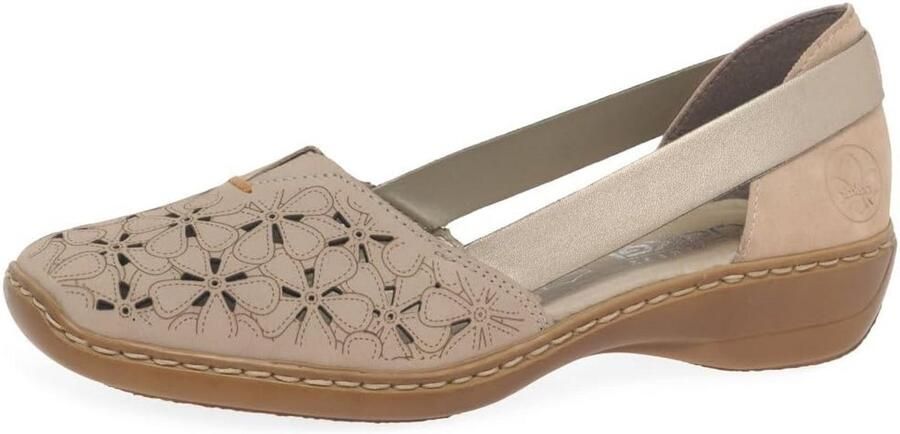 Dames Loafers Beige met Bloemdessin Comfortabele Instapschoenen