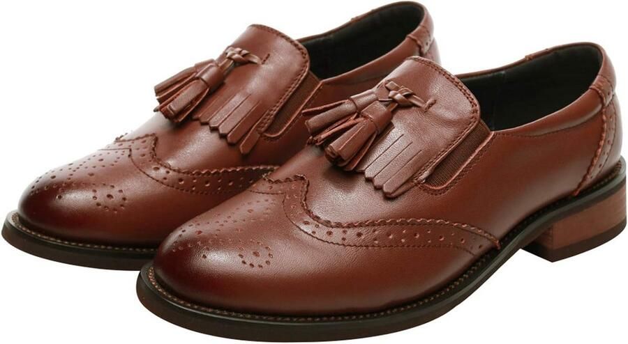 Dames Loafers Echt Leder met Kwastjes Brogues Slip-On Hak