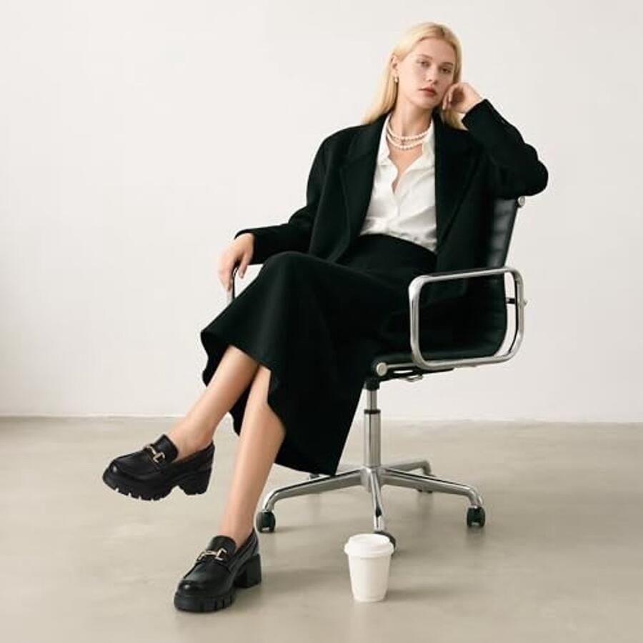Dames Loafers Platform Hak Zwart