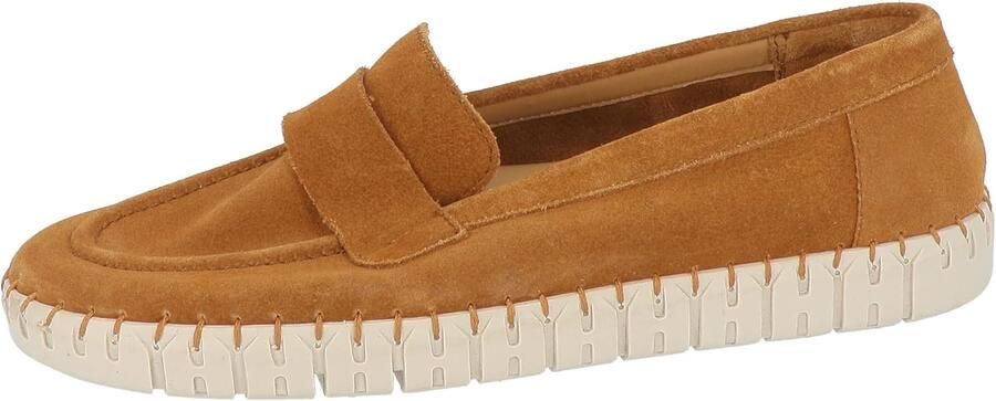 Dames Loafers Platte Schoenen Cognac Leer