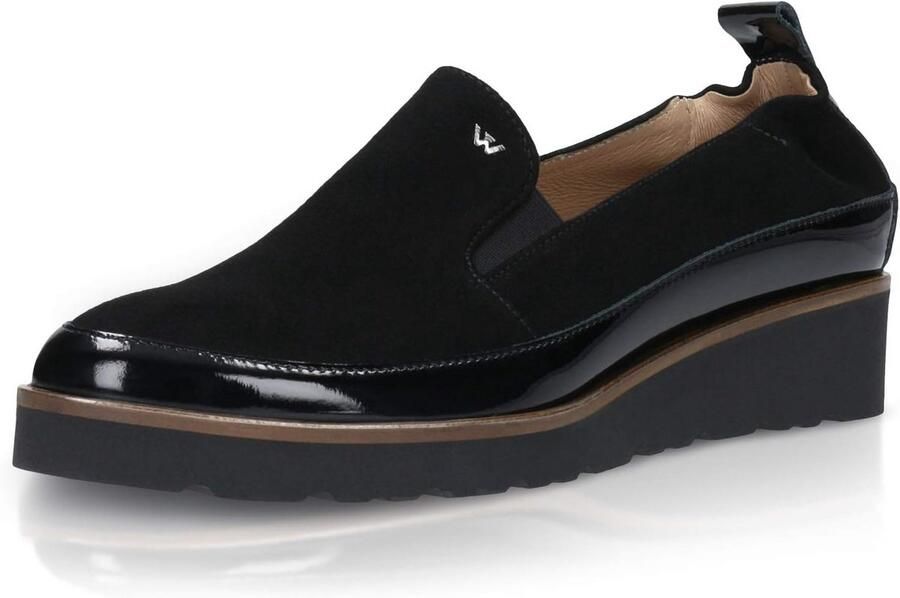 Dames Loafers Zwart Lakleer Suède Plateau Instap Sneaker
