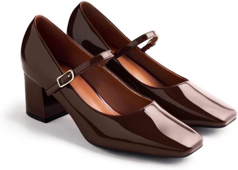 Dames Mary Jane Plateau Zwarte Hakken Met Verstelbare Sluiting