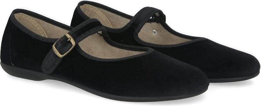 Dames Mary Janes. Platte ballerinas Velvet MaryJane Casual Comfortabele Sandalen. Gemaakt in SPANJE. Sluiting met Gesp. Zwart en Bordeaux
