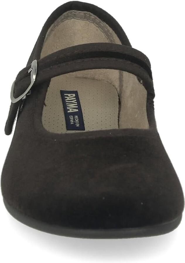 Dames Mary Janes. Platte ballerinas Velvet MaryJane Casual Comfortabele Sandalen. Gemaakt in SPANJE. Sluiting met Gesp. Zwart en Bordeaux