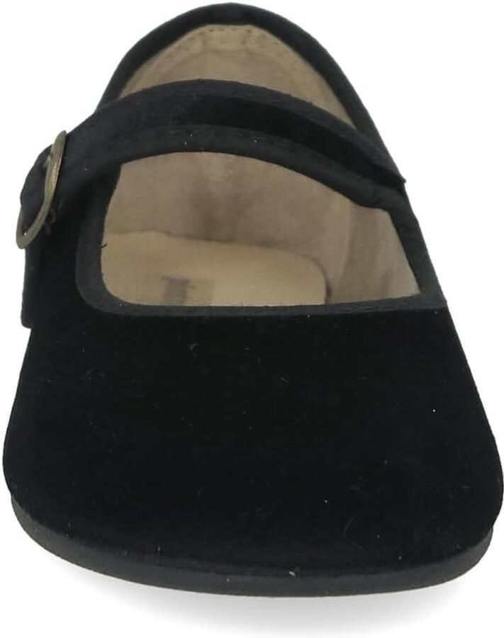 Dames Mary Janes. Platte ballerinas Velvet MaryJane Casual Comfortabele Sandalen. Gemaakt in SPANJE. Sluiting met Gesp. Zwart en Bordeaux