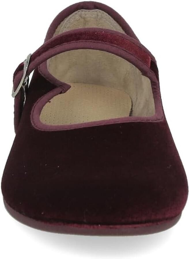 Dames Mary Janes. Platte ballerinas Velvet MaryJane Casual Comfortabele Sandalen. Gemaakt in SPANJE. Sluiting met Gesp. Zwart en Bordeaux