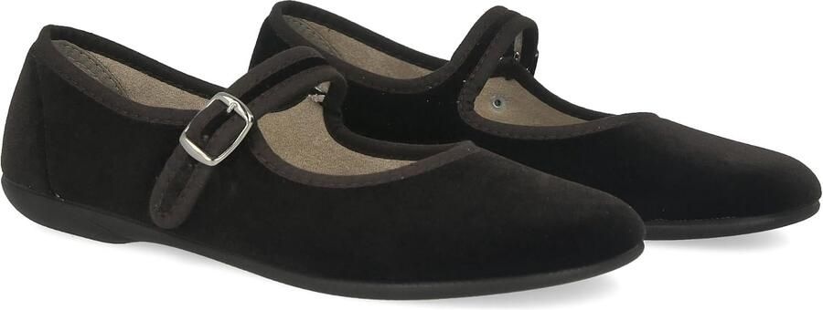 Dames Mary Janes. Platte ballerinas Velvet MaryJane Casual Comfortabele Sandalen. Gemaakt in SPANJE. Sluiting met Gesp. Zwart en Bordeaux