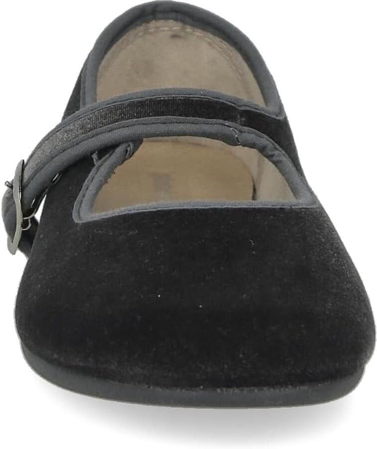Dames Mary Janes. Platte ballerinas Velvet MaryJane Casual Comfortabele Sandalen. Gemaakt in SPANJE. Sluiting met Gesp. Zwart en Bordeaux