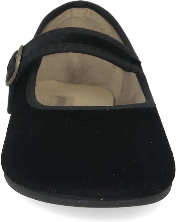 Dames Mary Janes. Platte ballerinas Velvet MaryJane Casual Comfortabele Sandalen. Gemaakt in SPANJE. Sluiting met Gesp. Zwart en Bordeaux