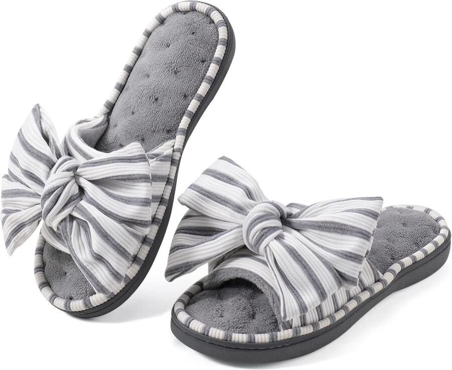Dames Memory Foam Slippers met Open Teentje en Verstelbare Strap Comfortabele Antislip Pantoffels voor Binnen en Buiten