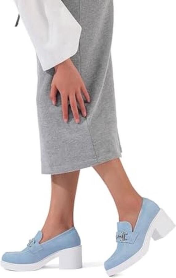 Dames Mocassins Blauw met Blokhak - Foto 1