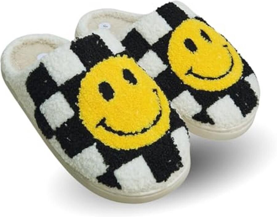 Dames Muilezel Slippers Happy Face Warm Gevoerd Gewatteerde Platte Slip Ons