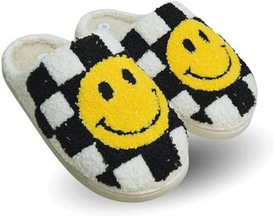 Dames Muilezel Slippers Happy Face Warm Gevoerd Gewatteerde Platte Slip Ons