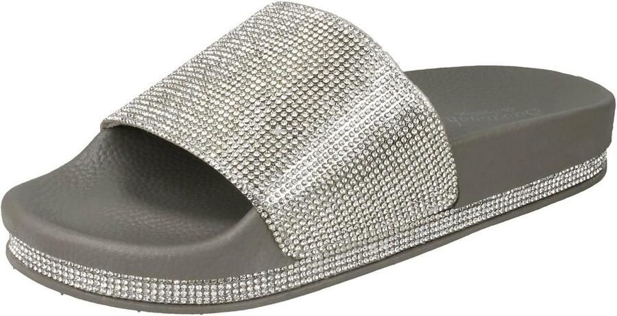 Dames Slipper Met Strass Steentjes Zilveren Slider Muiltjes