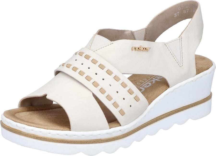 Comfortabele Beige Dames Sleehak Sandalen met Bungee Sluiting
