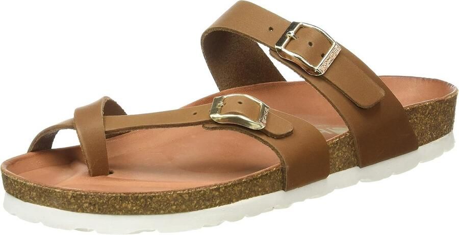 Dames Teenslippers Leer Tan Comfortabele Platte Zomer Slippers
