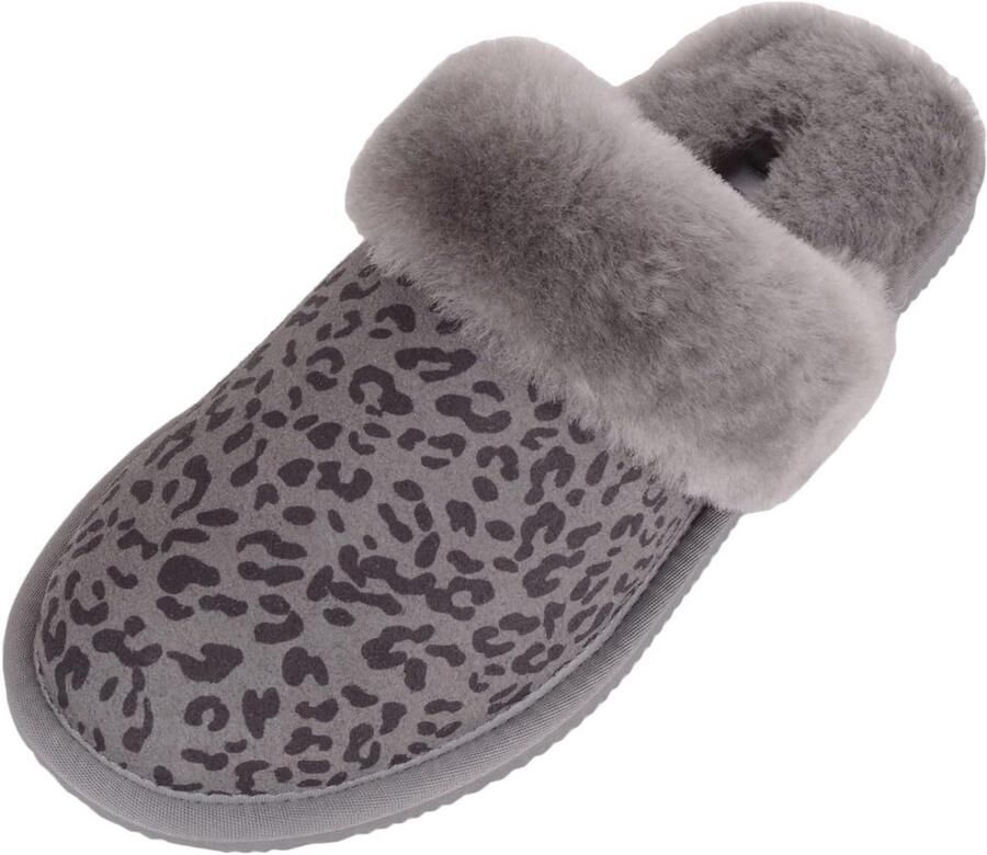 Dames Muiltjes van Schapenvacht met Open Hiel en Witte Boord