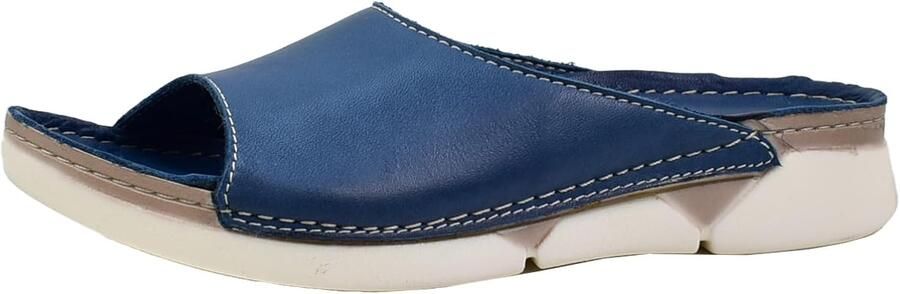 Dames Mules Leer Blauw Comfortabele Platte Schoenen