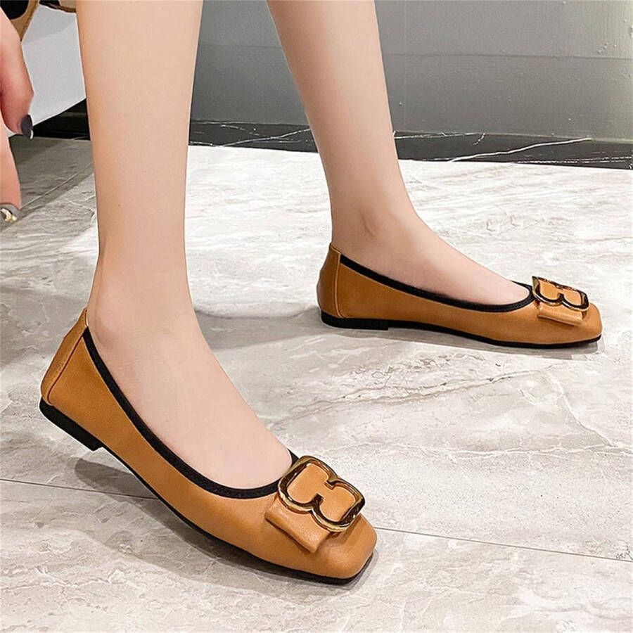 Dames Opvouwbare Pumps Vierkante Teen Hoog Draagcomfort Donkere Kaki