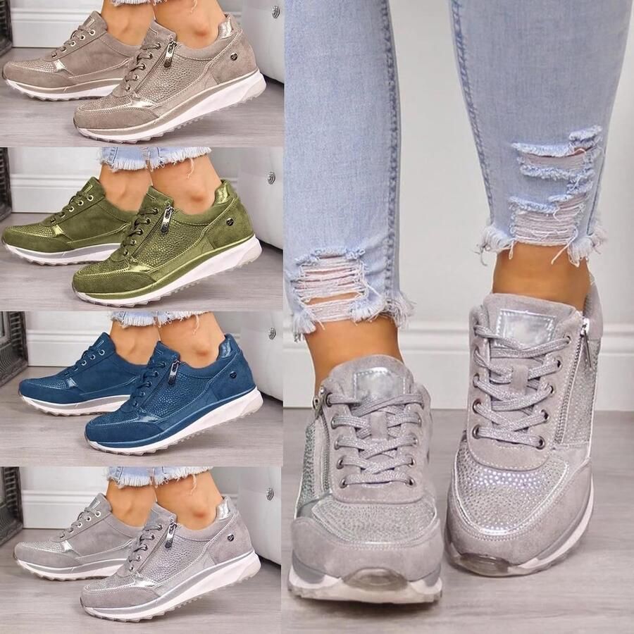 Casual Orthopedische Sneakers met Rits voor Dames Comfortabele Tennisschoenen met Goede Ondersteuning Grijs