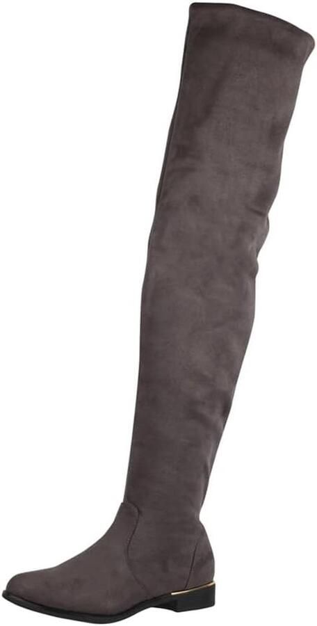 Dames Overknee Boots Suede Look Chunky
