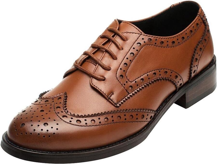 Dames Oxford Veterschoenen met Wingtip Details en Comfortabele Pasvorm