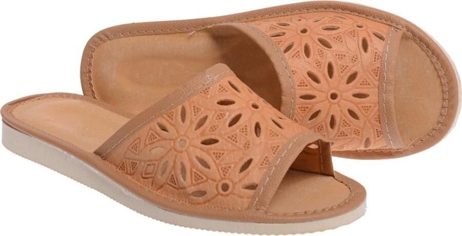 Dames Pantoffels Ajour Camel Comfortabele Instappers