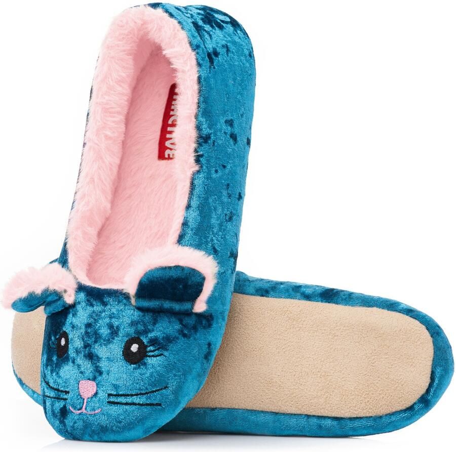 Dames pantoffels ballerina blauw glinsterend