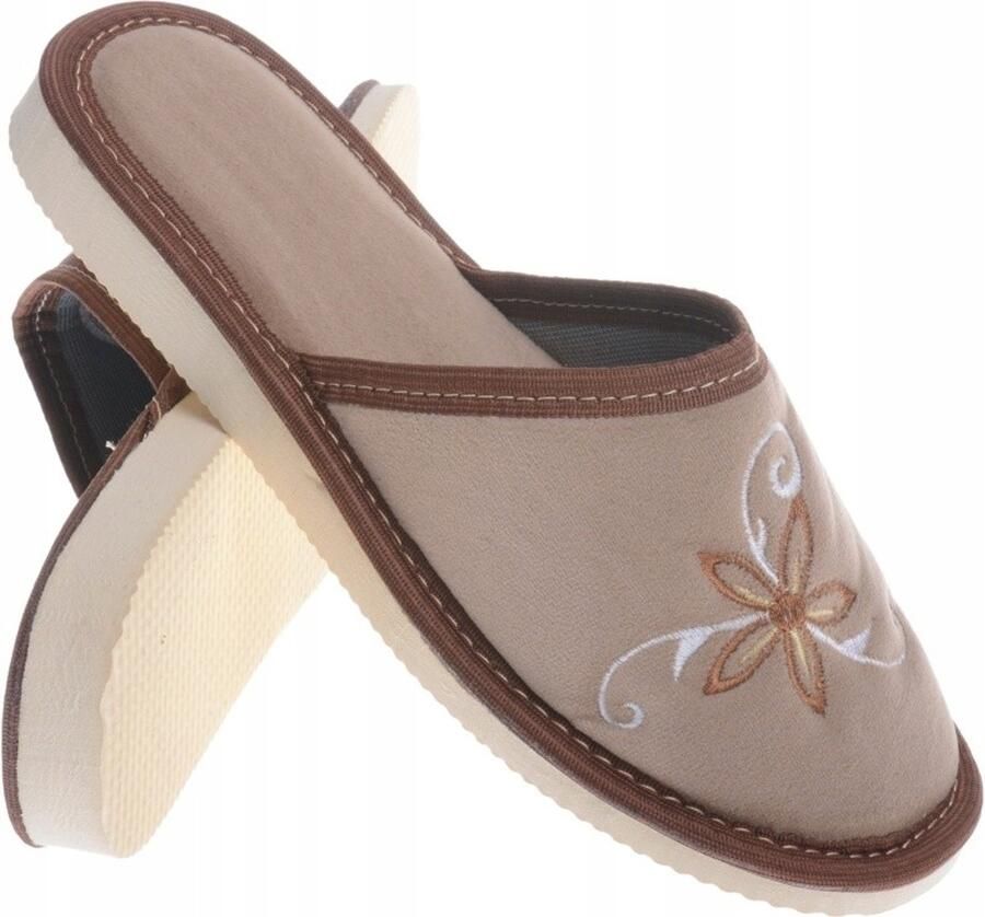 Dames Pantoffels Beige Velours Comfortabel & Stijlvol