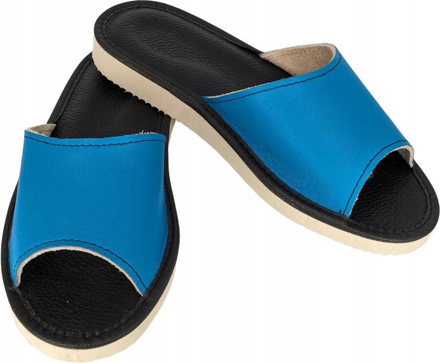 Dames Pantoffels Blauw Leer Comfortabele Huis Schoenen