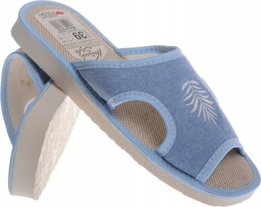 Dames Pantoffels Blauw Linnen met Borduurwerk