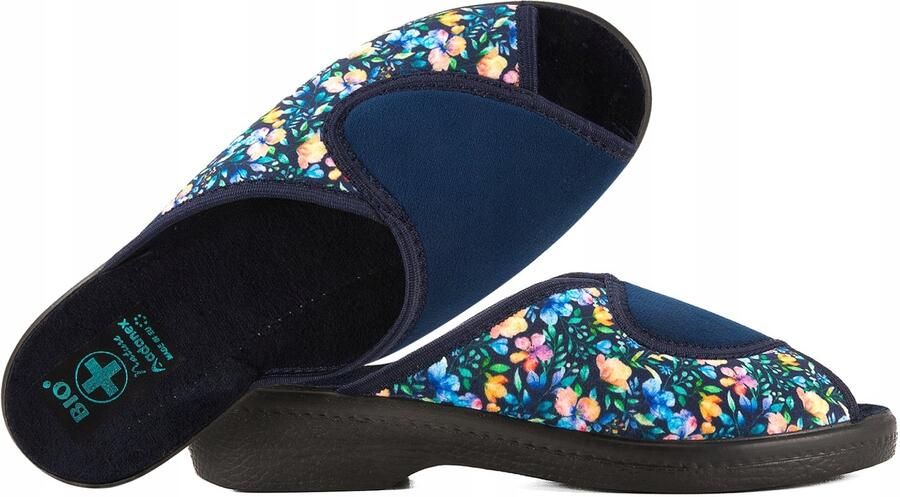 Adanex Dames Pantoffels Blauw met Bloemen