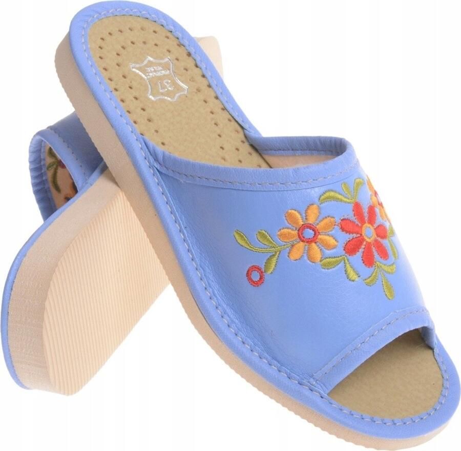 Dames Pantoffels Blauw met Borduurwerk