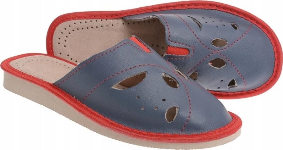 Dames Pantoffels Blauw Rood Brede Voet & Hoge Wreef