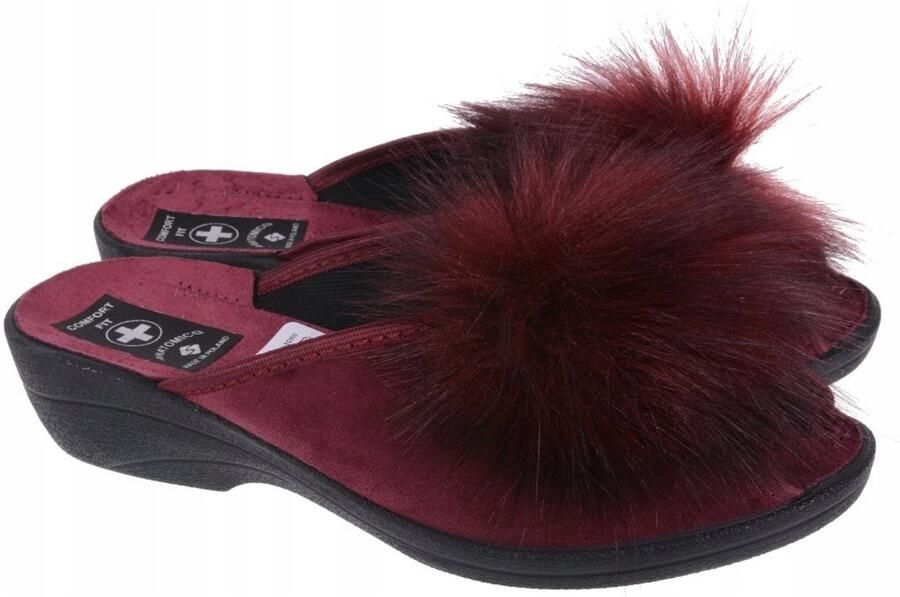 Dames Pantoffels Bordo met Pompon