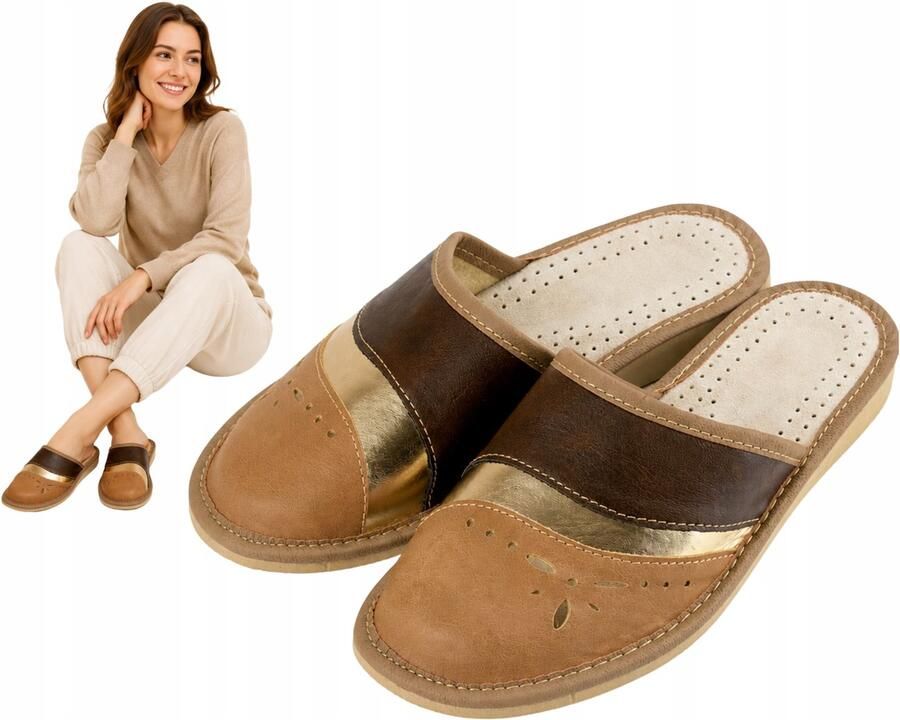 Dames Pantoffels Bruin-Goud Comfortabel en Stijlvol