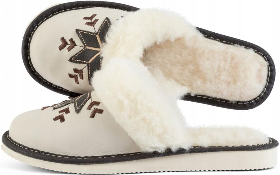 Dames Pantoffels Bruin Leer & Wol