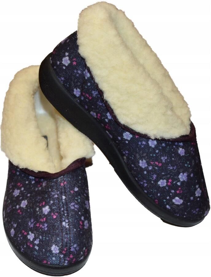 Dames pantoffels comfortabel warm natuurlijke wol bloemenprint