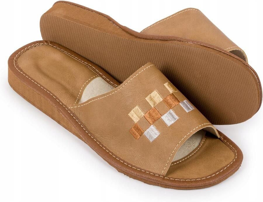 Dames Pantoffels Comfortabele Leren Slippers met Borduurwerk