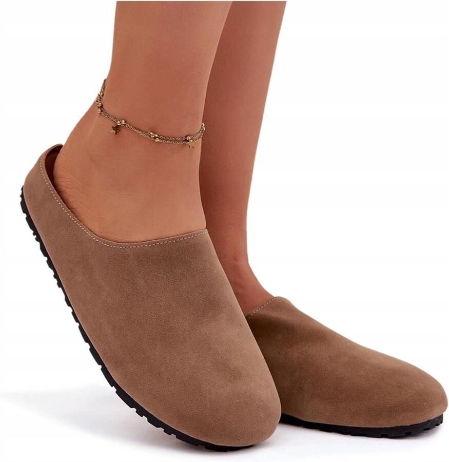 Butosklep Dames pantoffels eco suède khaki dikke zool