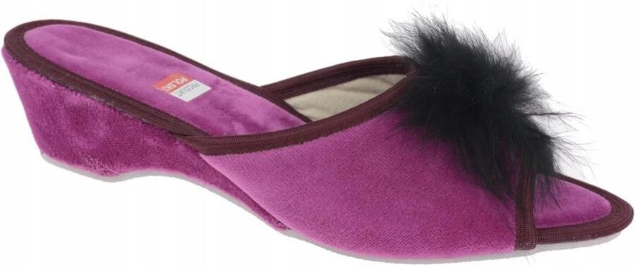 Dames Pantoffels Fuksja Pompon Platformzool