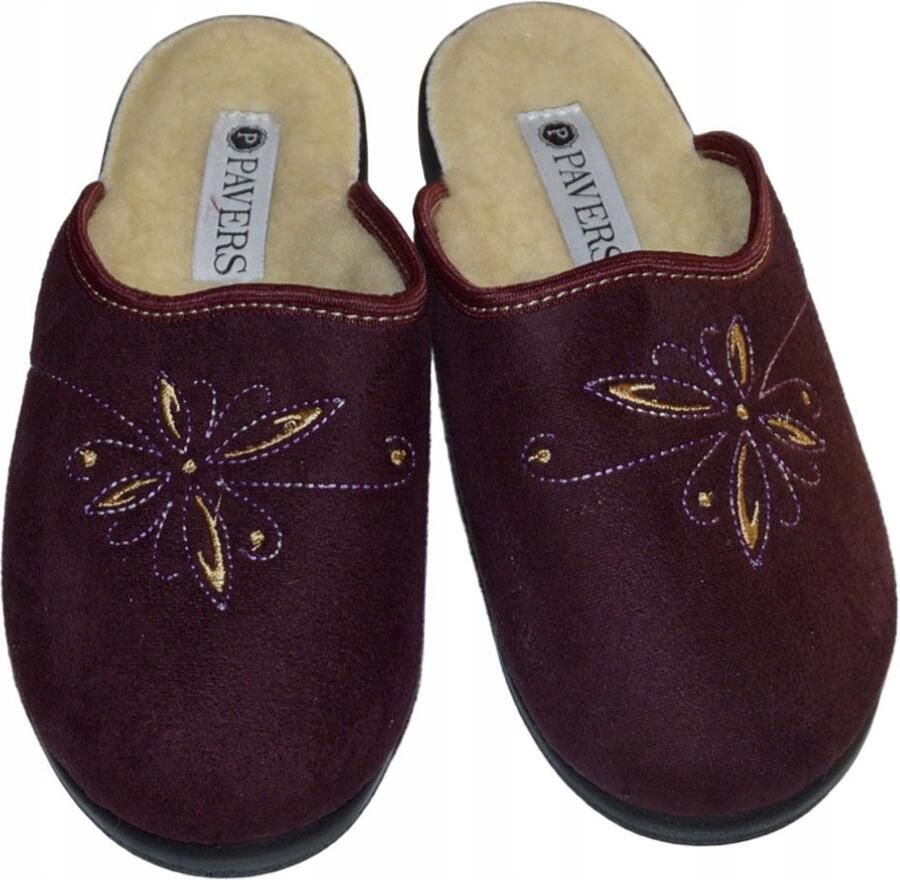 Dames pantoffels gebreide warme sloffen met PU zool bordeaux