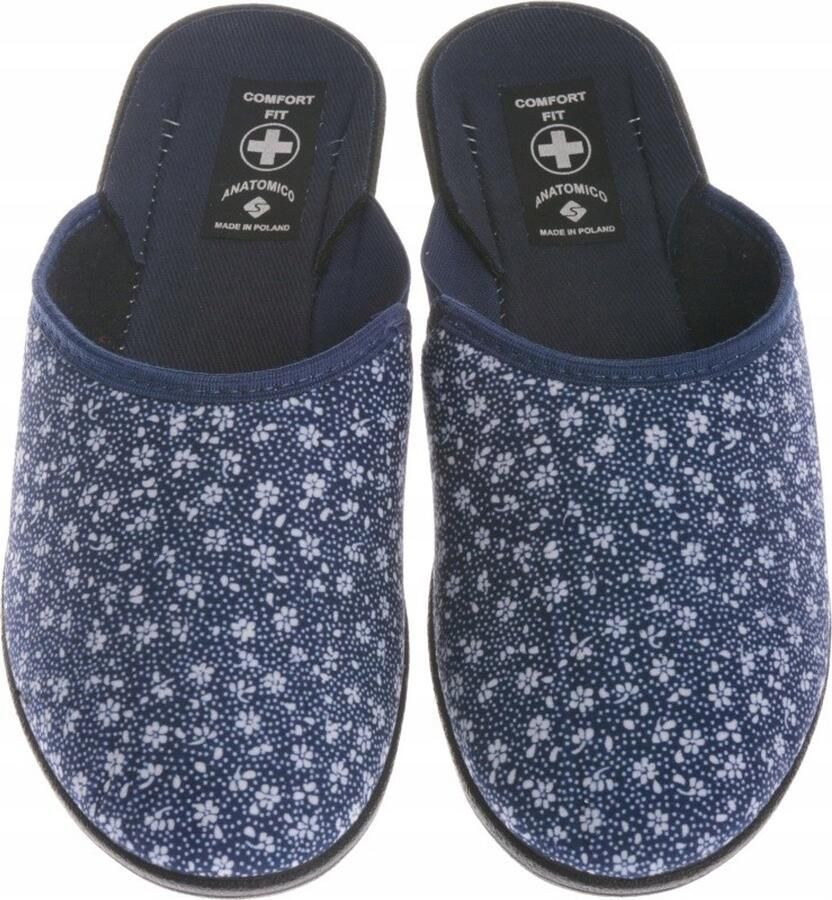 Dames Pantoffels Gevormd Velours Marineblauw