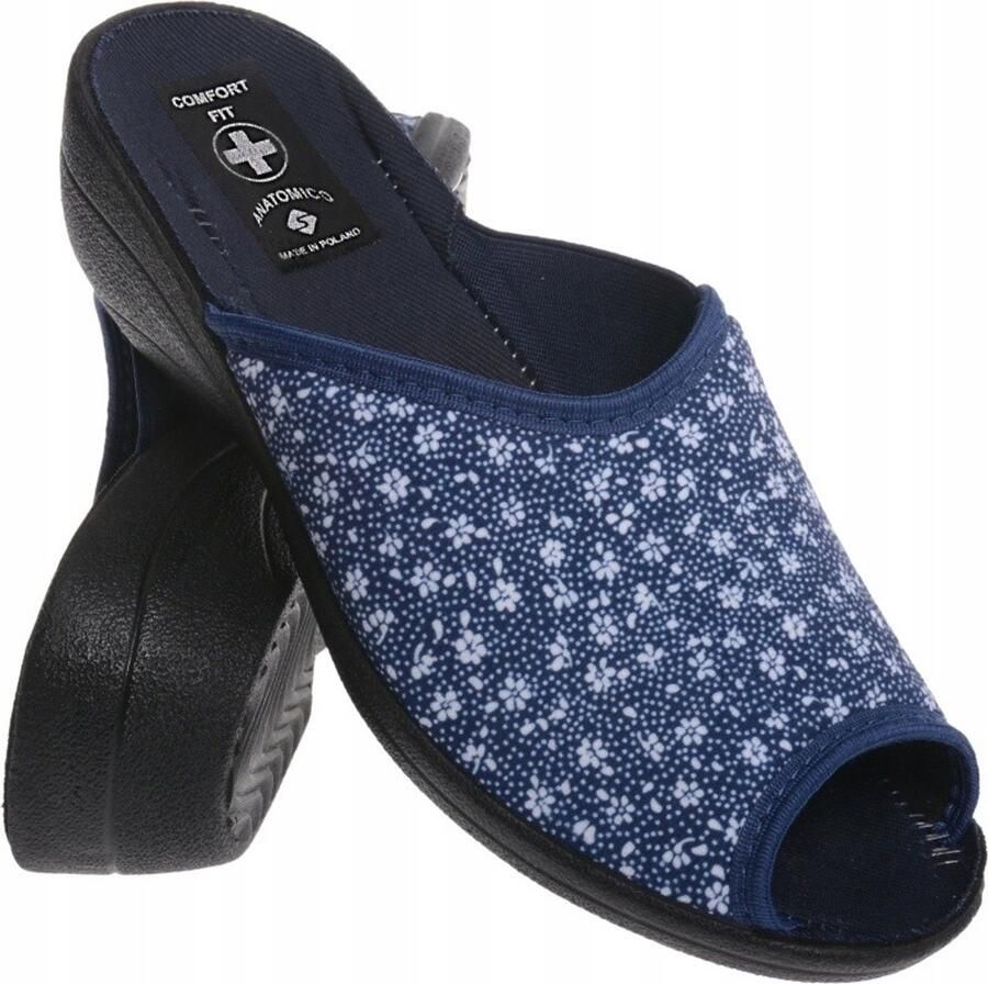 Dames Pantoffels Gevormd Velours Marineblauw