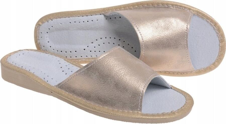 Dames Pantoffels Goud 41 Comfortabele Instappers met Leren Binnenzool