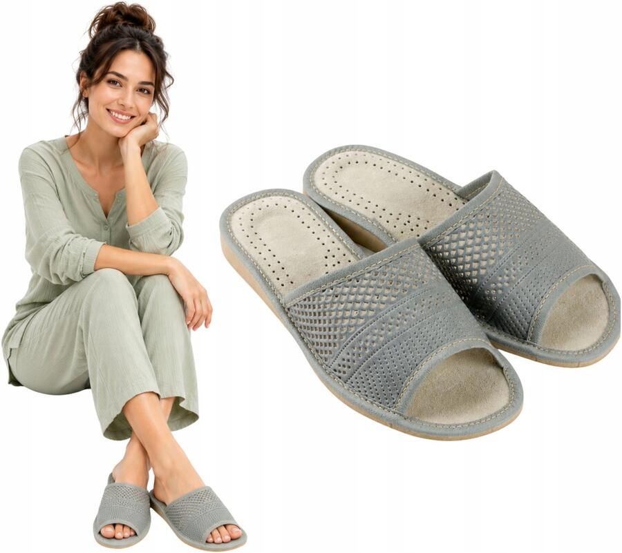 Dames Pantoffels Grijs Open Teen Comfortabel & Ademend
