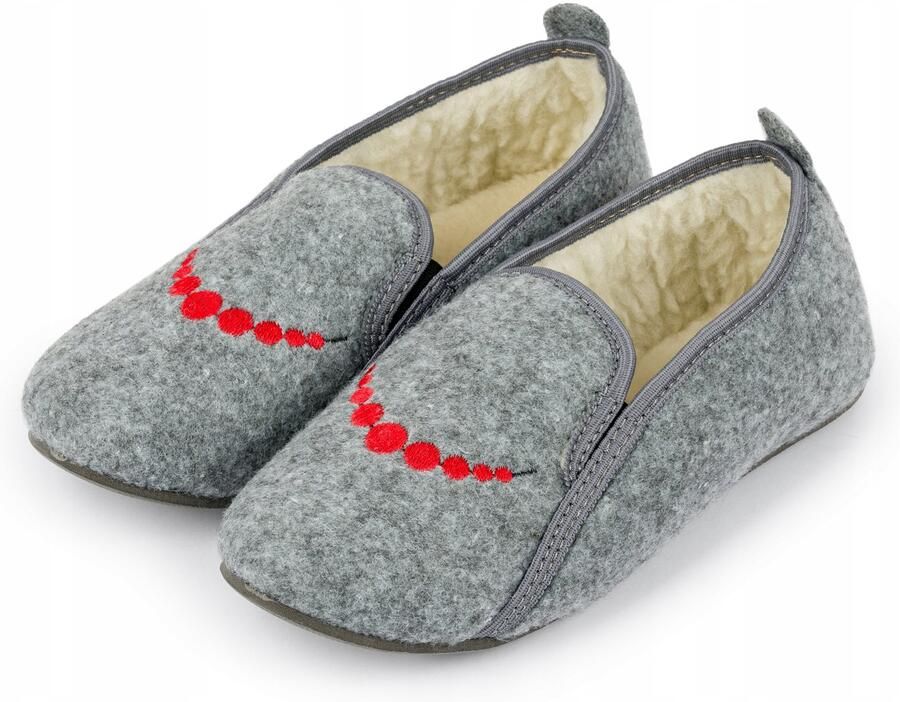 Dames Pantoffels Grijs Vilt Warm Met Koraalmotief