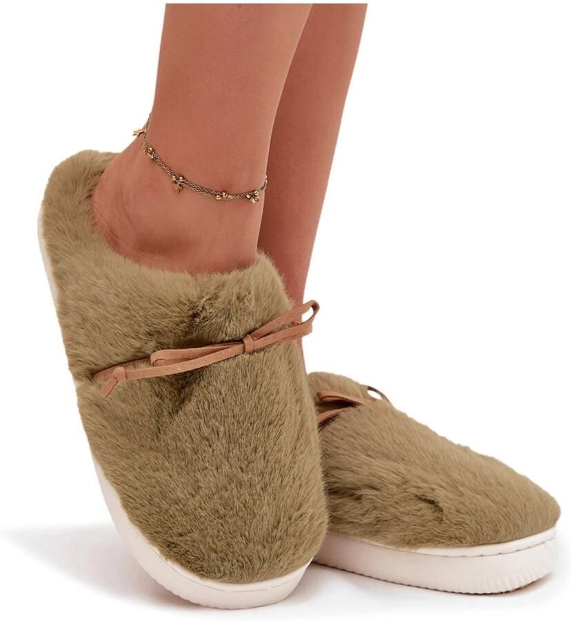 Dames Pantoffels Groen met Strik
