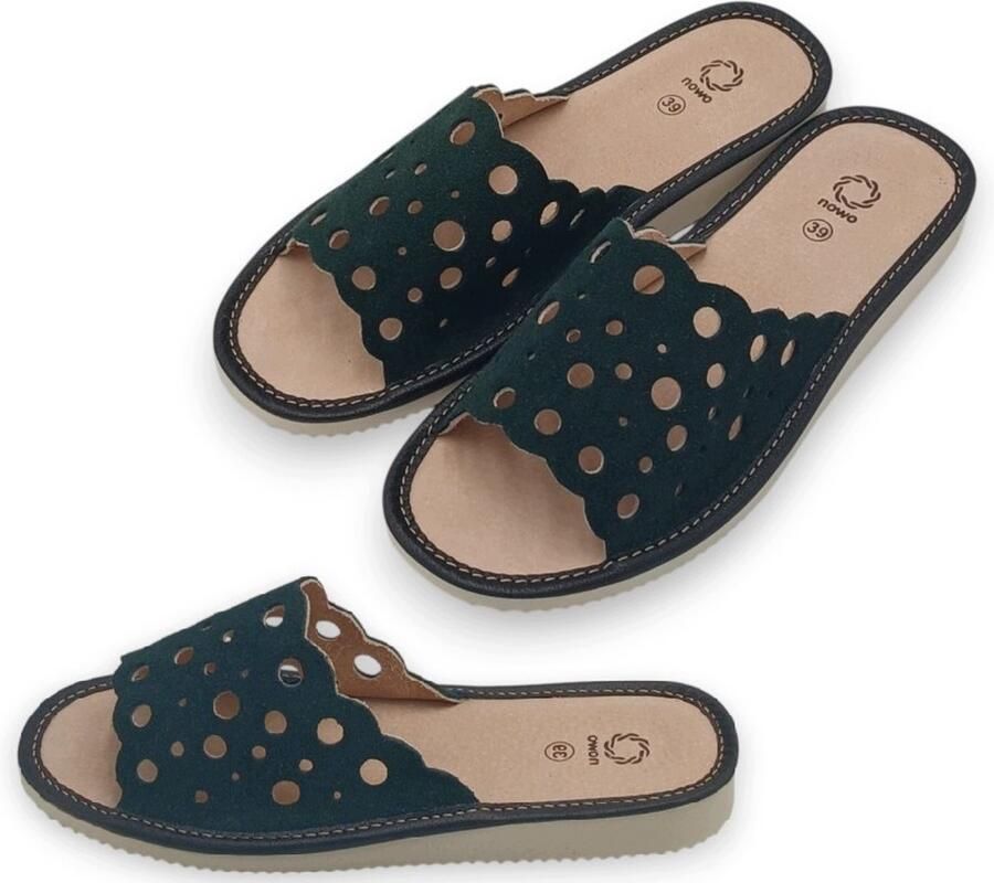 Dames Pantoffels Groen Suède Leer Comfort & Veiligheid